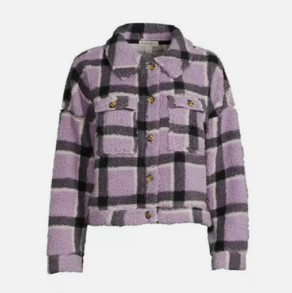 Derek Heart Juniors Fluffy Faux Sherpa Button Sweater Purple LARGE - Picture 2 of 3